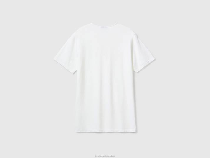 Heren Benetton T-shirt met v-hals van 100% katoen wit 4R621288