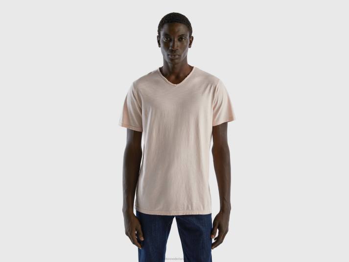 Heren Benetton T-shirt met v-hals van 100% katoen zacht roze 4R621233