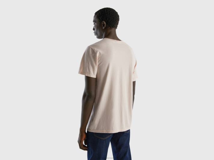 Heren Benetton T-shirt met v-hals van 100% katoen zacht roze 4R621233