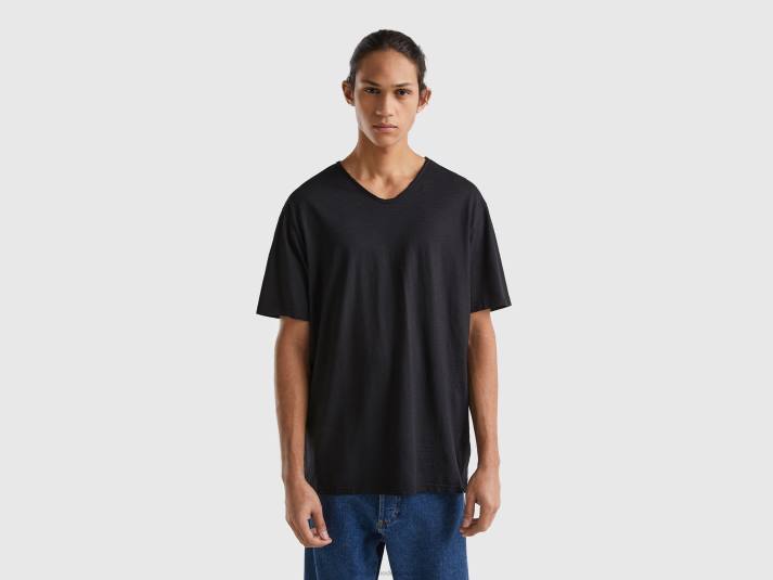 Heren Benetton T-shirt met v-hals van 100% katoen zwart 4R621285