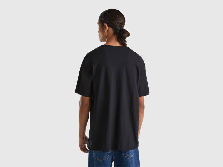 Heren Benetton T-shirt met v-hals van 100% katoen zwart 4R621285