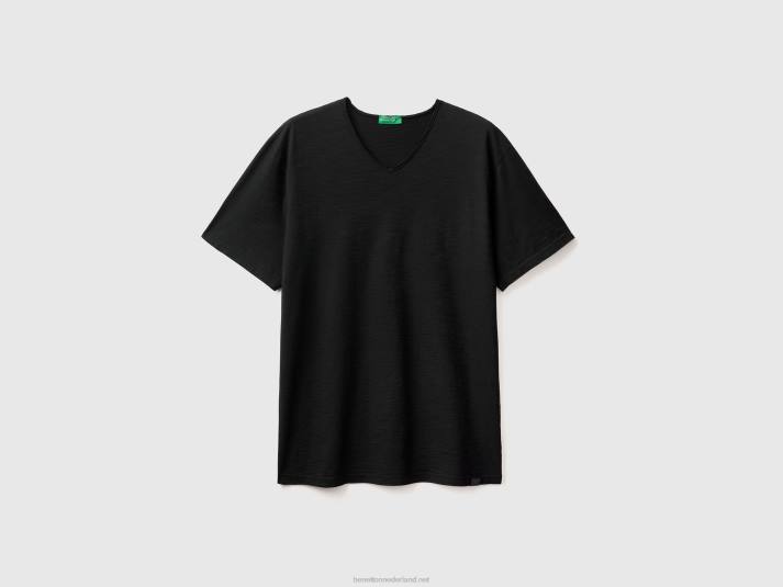 Heren Benetton T-shirt met v-hals van 100% katoen zwart 4R621285