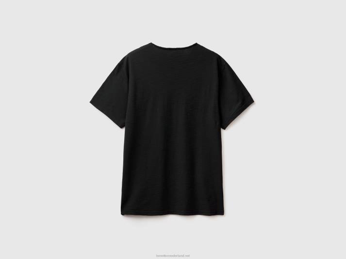 Heren Benetton T-shirt met v-hals van 100% katoen zwart 4R621285