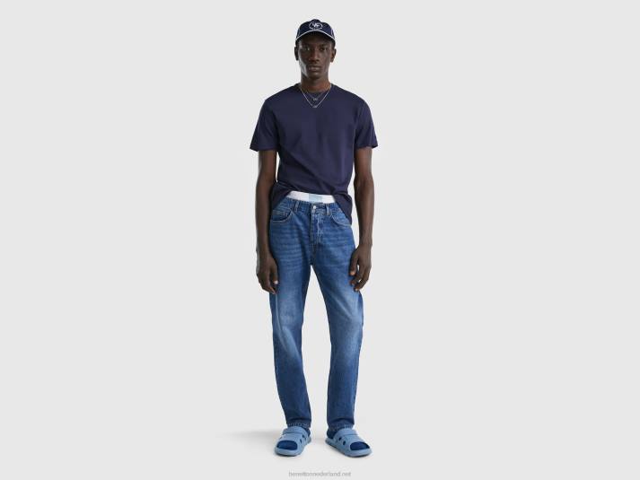 Heren Benetton T-shirt van 100% katoen donkerblauw 4R621275