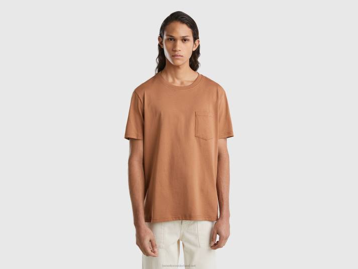 Heren Benetton T-shirt van 100% katoen met zak bruin 4R624464