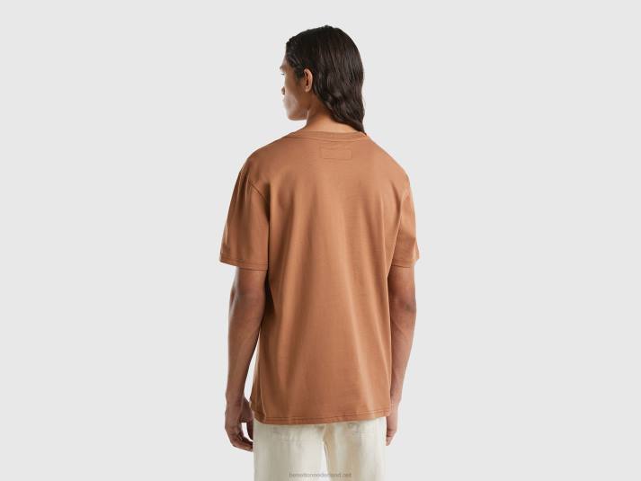 Heren Benetton T-shirt van 100% katoen met zak bruin 4R624464