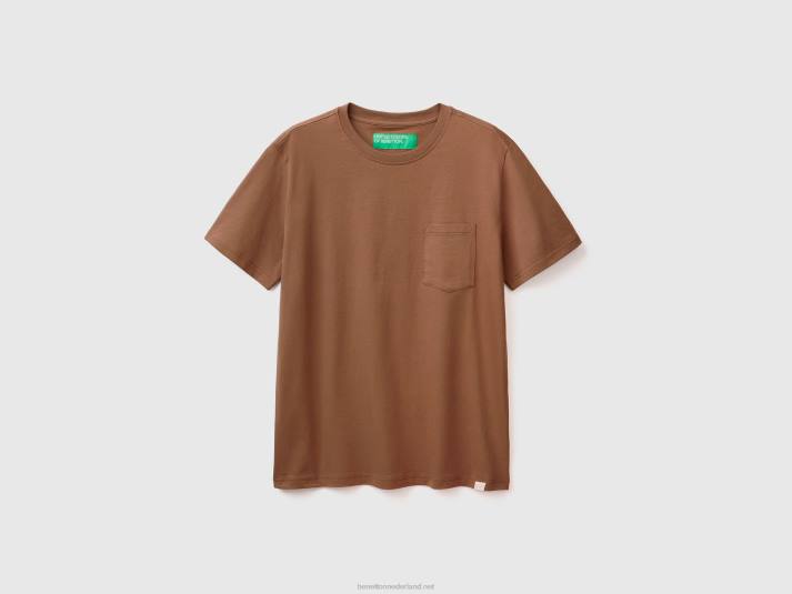 Heren Benetton T-shirt van 100% katoen met zak bruin 4R624464