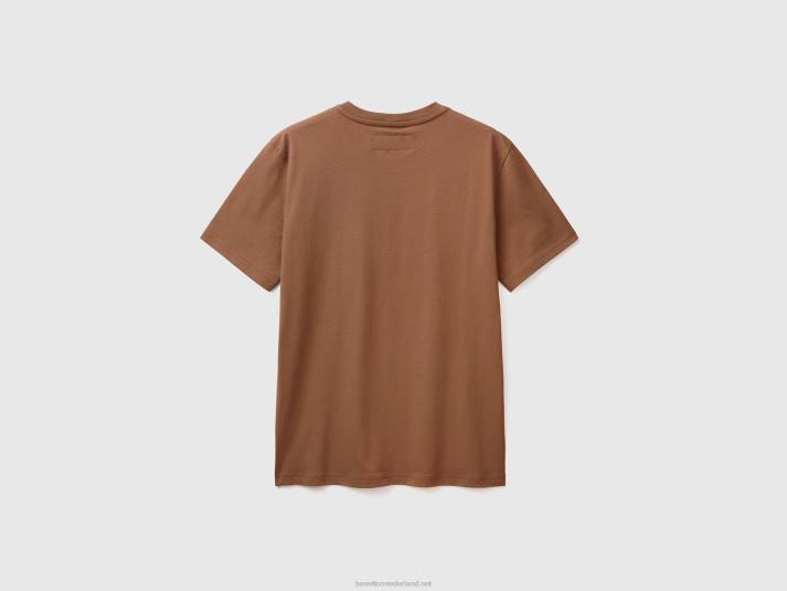 Heren Benetton T-shirt van 100% katoen met zak bruin 4R624464