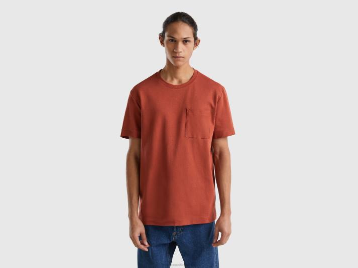 Heren Benetton T-shirt van 100% katoen met zak bruin 4R624490