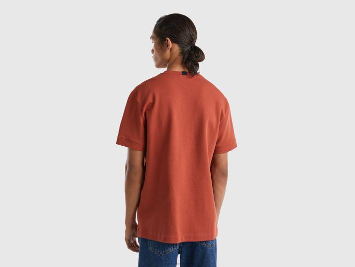 Heren Benetton T-shirt van 100% katoen met zak bruin 4R624490