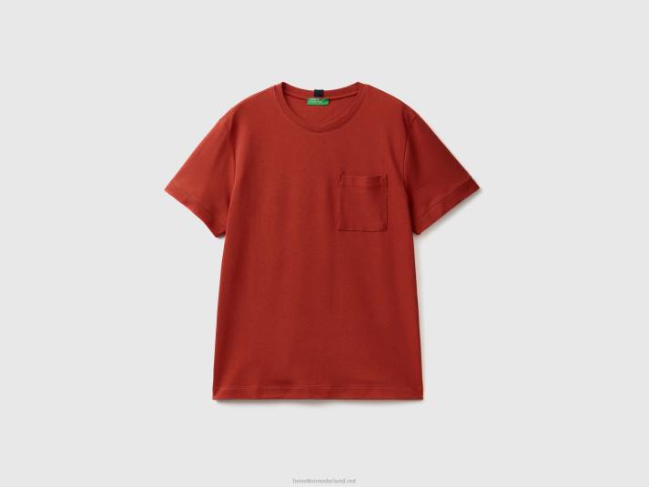 Heren Benetton T-shirt van 100% katoen met zak bruin 4R624490