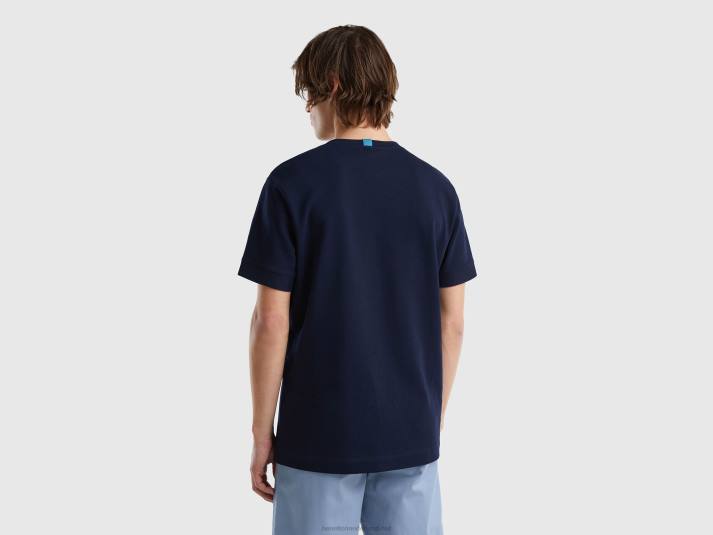 Heren Benetton T-shirt van 100% katoen met zak donkerblauw 4R621250