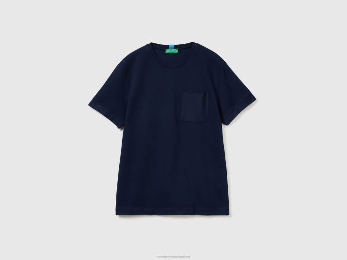 Heren Benetton T-shirt van 100% katoen met zak donkerblauw 4R621250