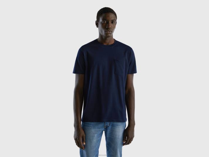 Heren Benetton T-shirt van 100% katoen met zak donkerblauw 4R621302