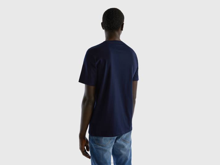 Heren Benetton T-shirt van 100% katoen met zak donkerblauw 4R621302