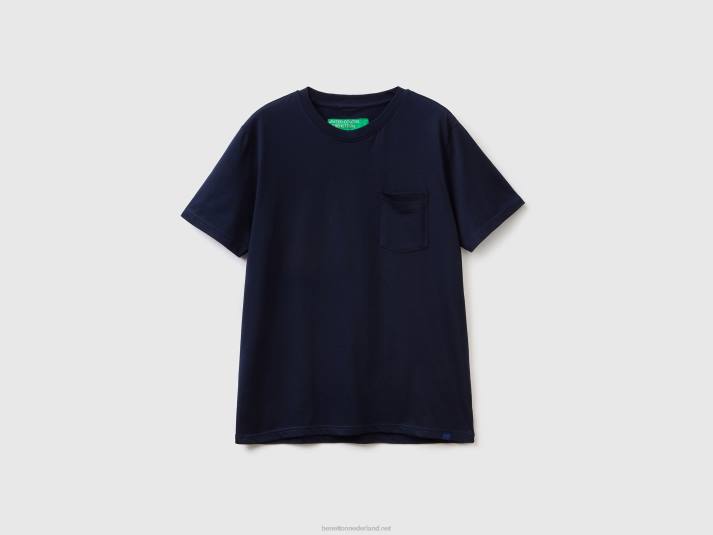 Heren Benetton T-shirt van 100% katoen met zak donkerblauw 4R621302