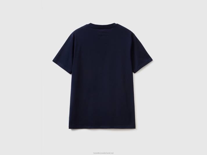 Heren Benetton T-shirt van 100% katoen met zak donkerblauw 4R621302