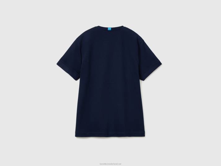 Heren Benetton T-shirt van 100% katoen met zak donkerblauw 4R624461