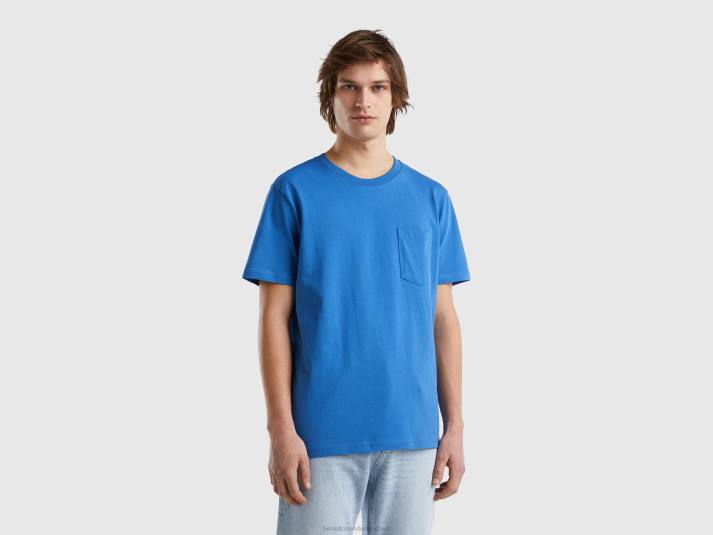 Heren Benetton T-shirt van 100% katoen met zak lichtblauw 4R624465