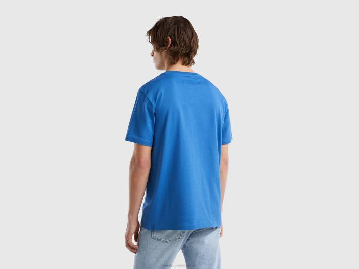 Heren Benetton T-shirt van 100% katoen met zak lichtblauw 4R624465