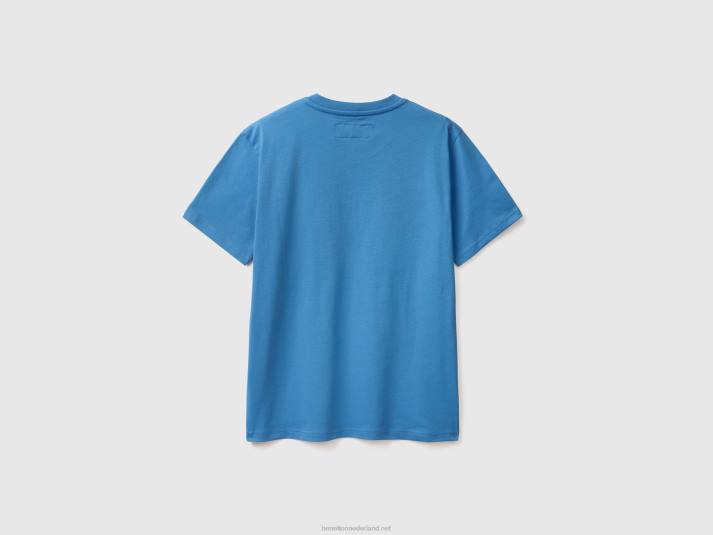Heren Benetton T-shirt van 100% katoen met zak lichtblauw 4R624465