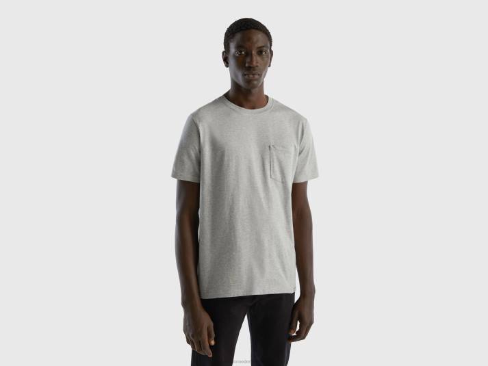 Heren Benetton T-shirt van 100% katoen met zak lichtgrijs 4R621287