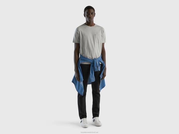Heren Benetton T-shirt van 100% katoen met zak lichtgrijs 4R621287