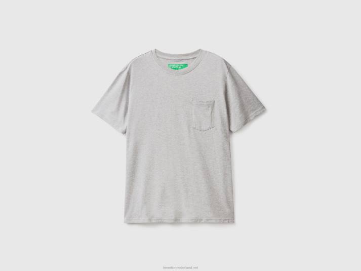 Heren Benetton T-shirt van 100% katoen met zak lichtgrijs 4R621287