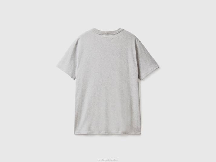 Heren Benetton T-shirt van 100% katoen met zak lichtgrijs 4R621287
