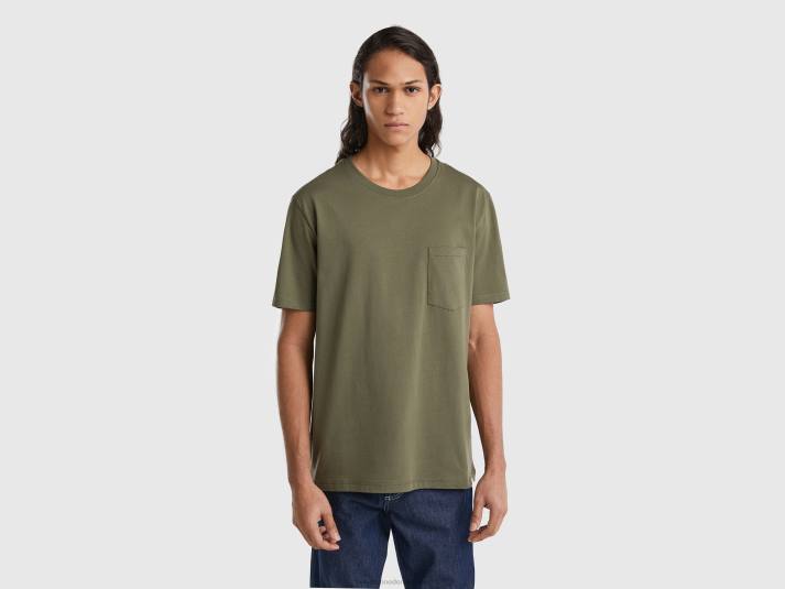 Heren Benetton T-shirt van 100% katoen met zak militair groen 4R621239