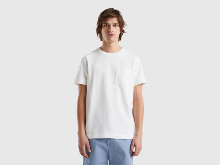 Heren Benetton T-shirt van 100% katoen met zak romig wit 4R621218