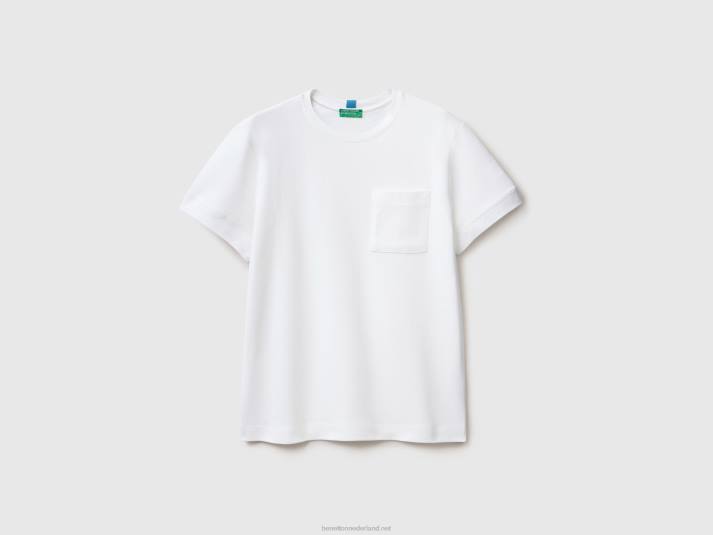 Heren Benetton T-shirt van 100% katoen met zak romig wit 4R621218