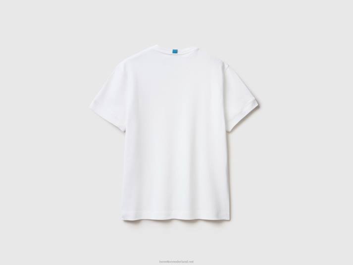 Heren Benetton T-shirt van 100% katoen met zak romig wit 4R621218