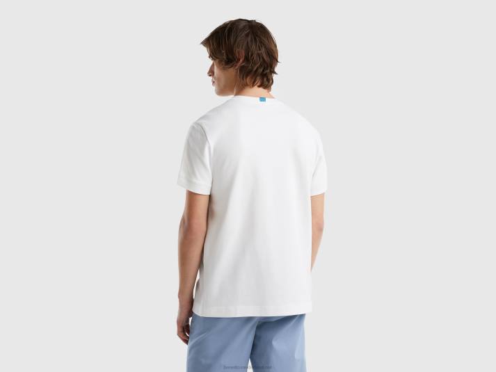 Heren Benetton T-shirt van 100% katoen met zak romig wit 4R624473