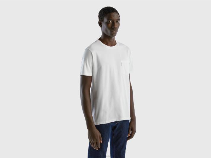 Heren Benetton T-shirt van 100% katoen met zak wit 4R621299