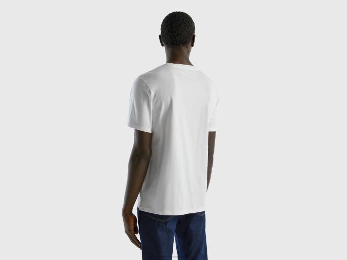 Heren Benetton T-shirt van 100% katoen met zak wit 4R621299