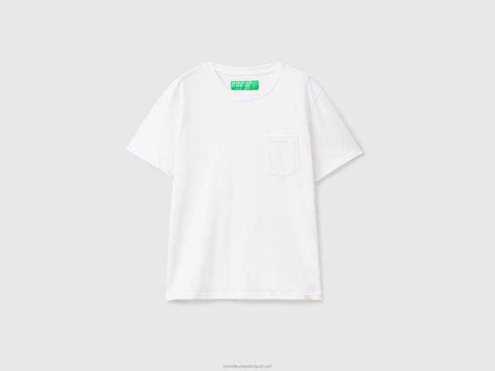Heren Benetton T-shirt van 100% katoen met zak wit 4R621299