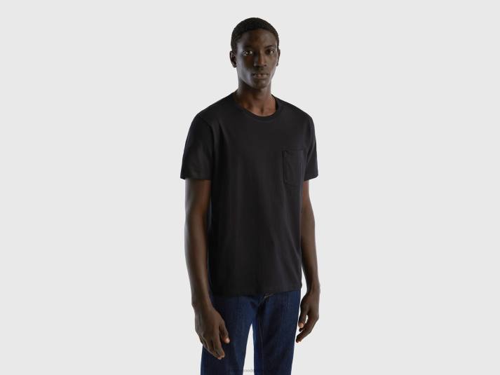 Heren Benetton T-shirt van 100% katoen met zak zwart 4R621284