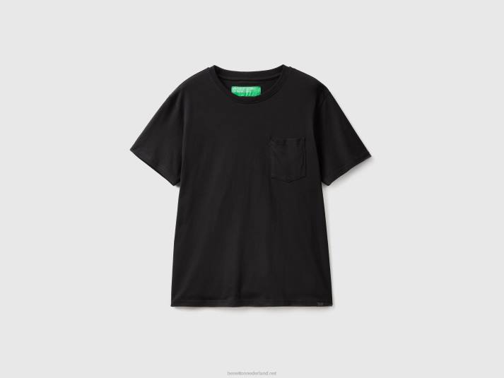 Heren Benetton T-shirt van 100% katoen met zak zwart 4R621284