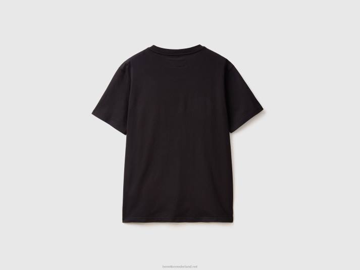 Heren Benetton T-shirt van 100% katoen met zak zwart 4R621284