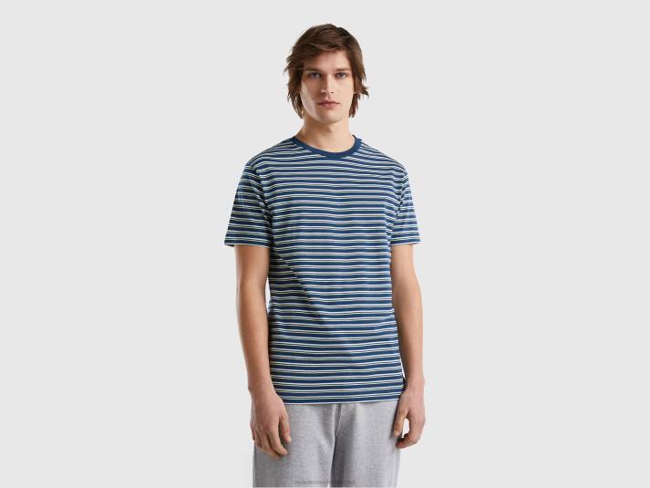 Heren Benetton gestreept t-shirt van 100% katoen donkerblauw 4R621212