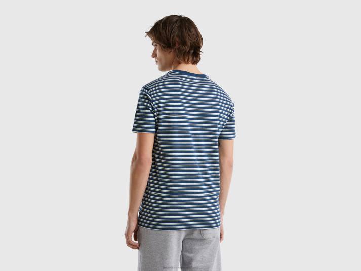 Heren Benetton gestreept t-shirt van 100% katoen donkerblauw 4R624450