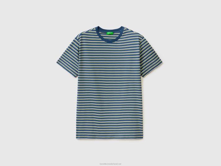 Heren Benetton gestreept t-shirt van 100% katoen donkerblauw 4R624450