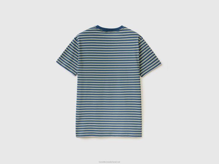 Heren Benetton gestreept t-shirt van 100% katoen donkerblauw 4R624450