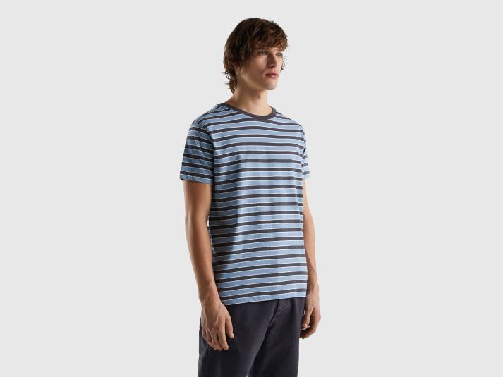 Heren Benetton gestreept t-shirt van 100% katoen lichtblauw 4R621210