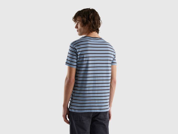 Heren Benetton gestreept t-shirt van 100% katoen lichtblauw 4R621210