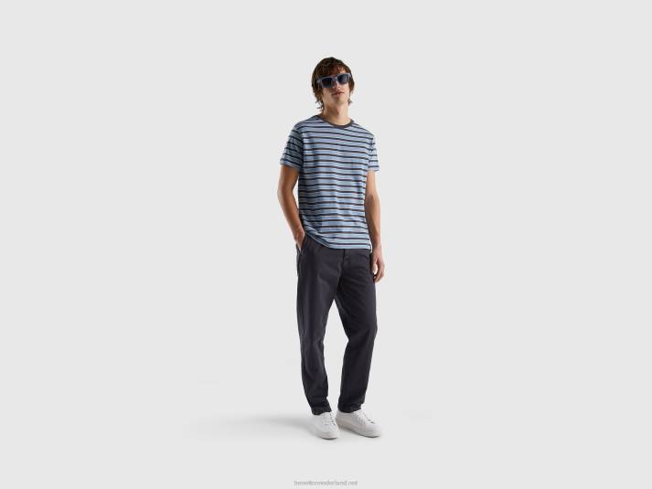 Heren Benetton gestreept t-shirt van 100% katoen lichtblauw 4R621210
