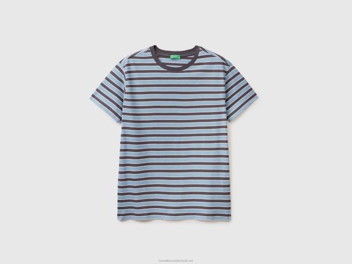 Heren Benetton gestreept t-shirt van 100% katoen lichtblauw 4R621210