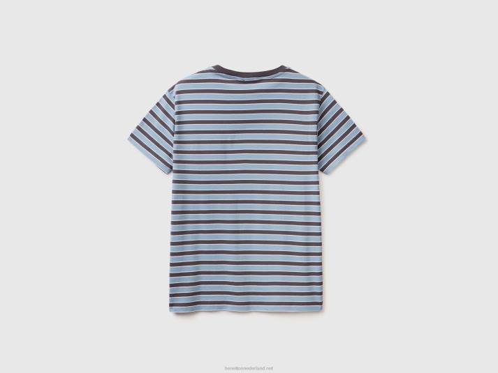 Heren Benetton gestreept t-shirt van 100% katoen lichtblauw 4R621210