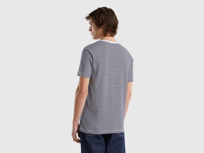 Heren Benetton gestreept t-shirt van 100% katoen wit 4R621291